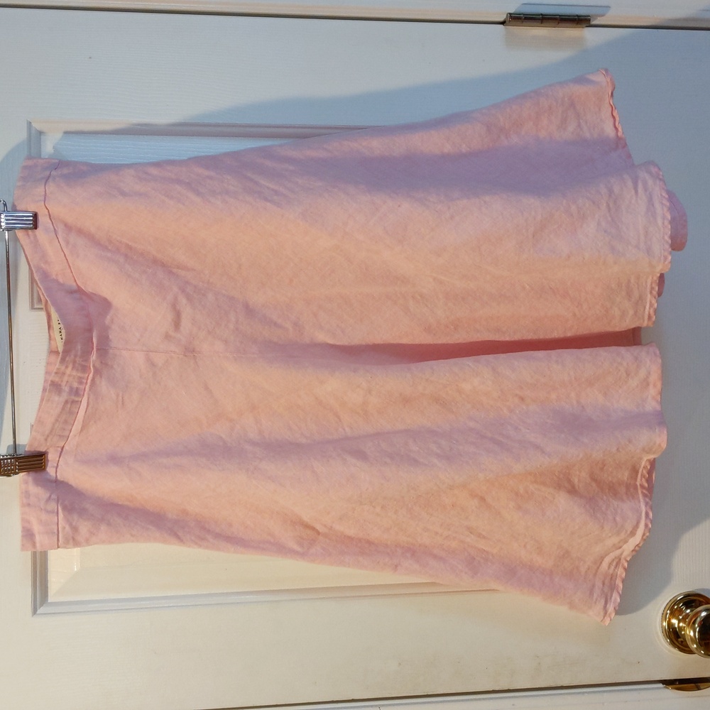 Vtg Pale Pink Linen Skirt Women 14 A-Line Fit Flare Side Zip Lined EUC Midi